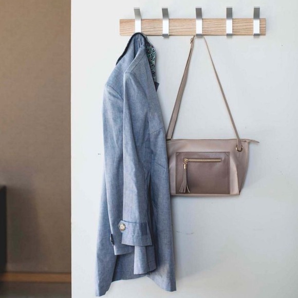 New! Yamazaki Wall-Mounted Coat Hanger in Natural/Nickle - Picture 3 of 4